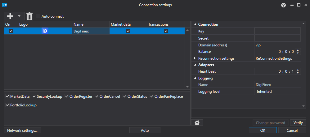 API-GUI-Einstellungen DigiFinex