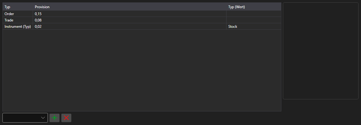 Bildschirmfoto: Tabelle der Provisionsregeln