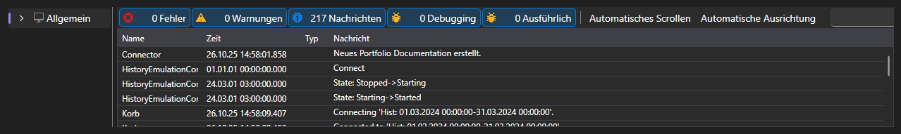 Registerkarte mit den Protokolleinträgen von Shell