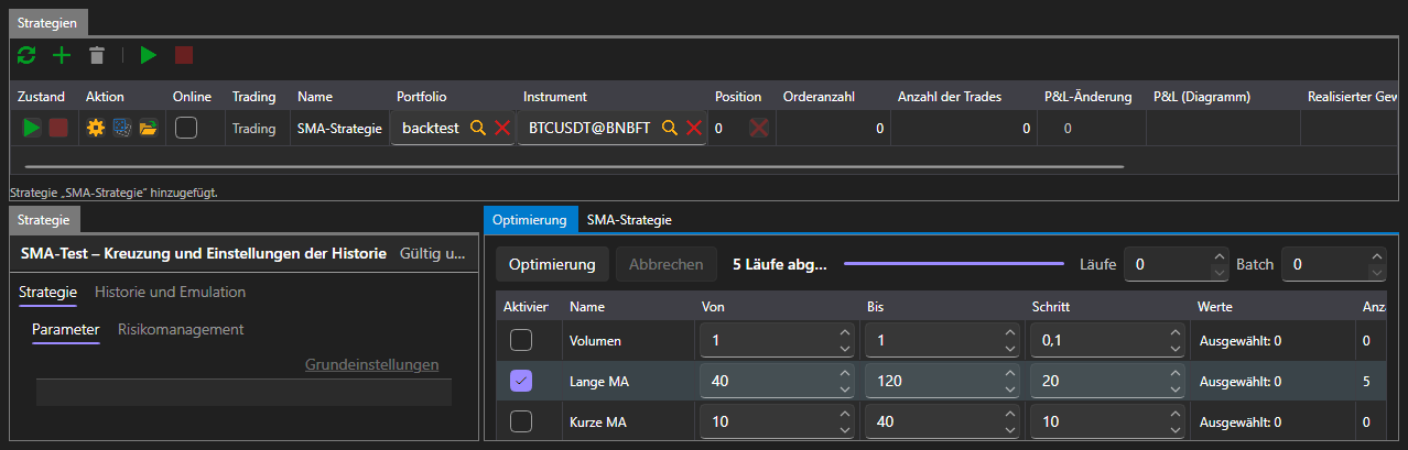 Registerkarte Optimierung von Shell
