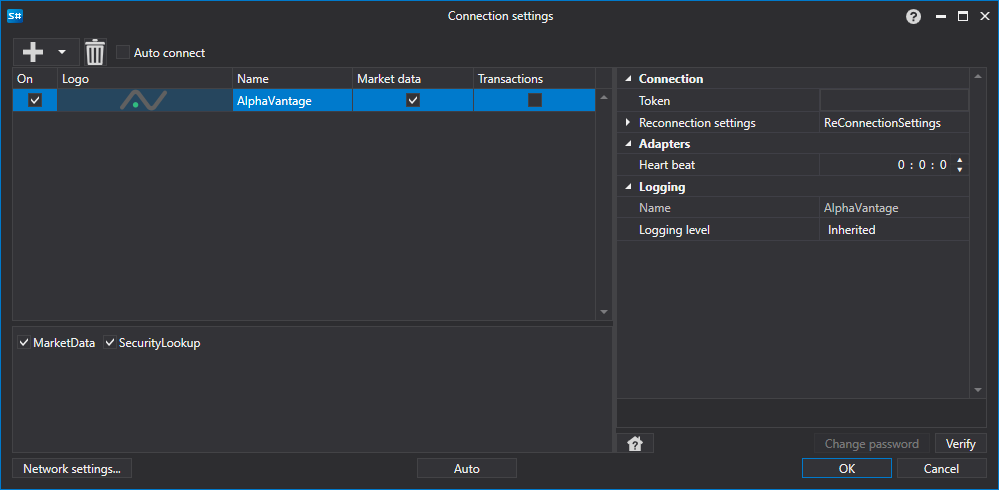 API GUI Settings AlphaVantage