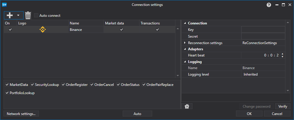 API GUI Settings Binance