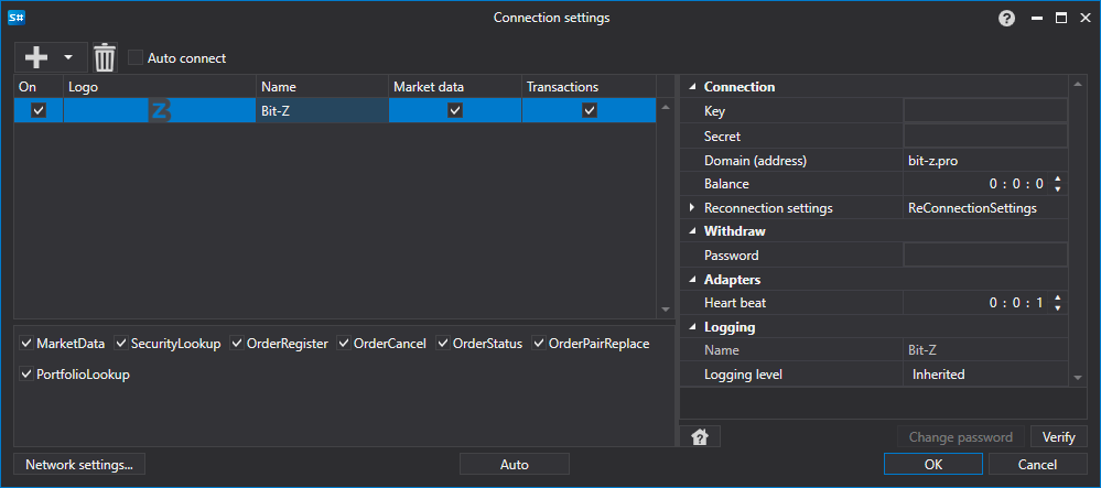 API GUI Settings Bit-Z