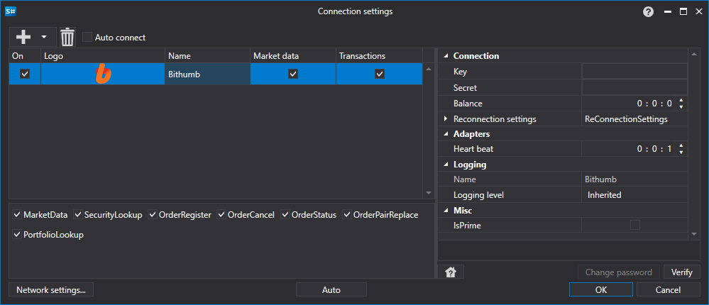 API GUI Settings Bithumb