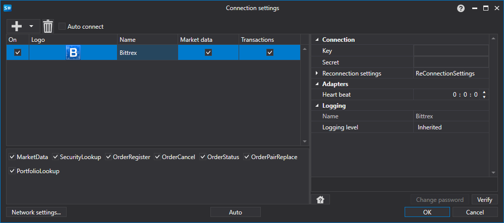 API GUI Settings Bittrex