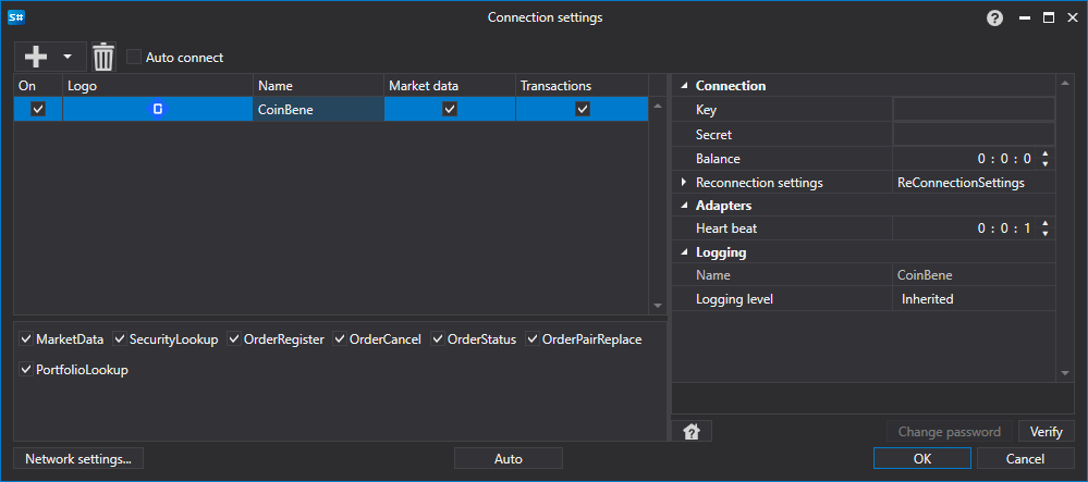 API GUI Settings CoinBene