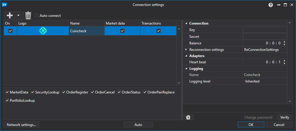 API GUI Settings Coincheck