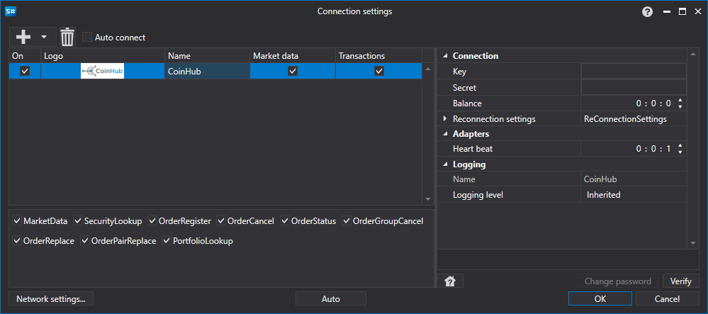 API GUI Settings CoinHub