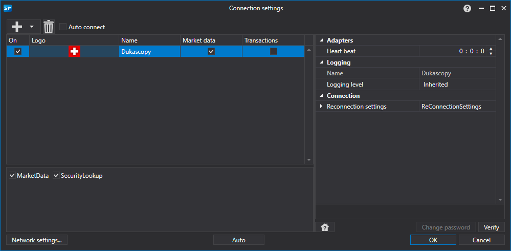 API GUI Settings Dukascopy