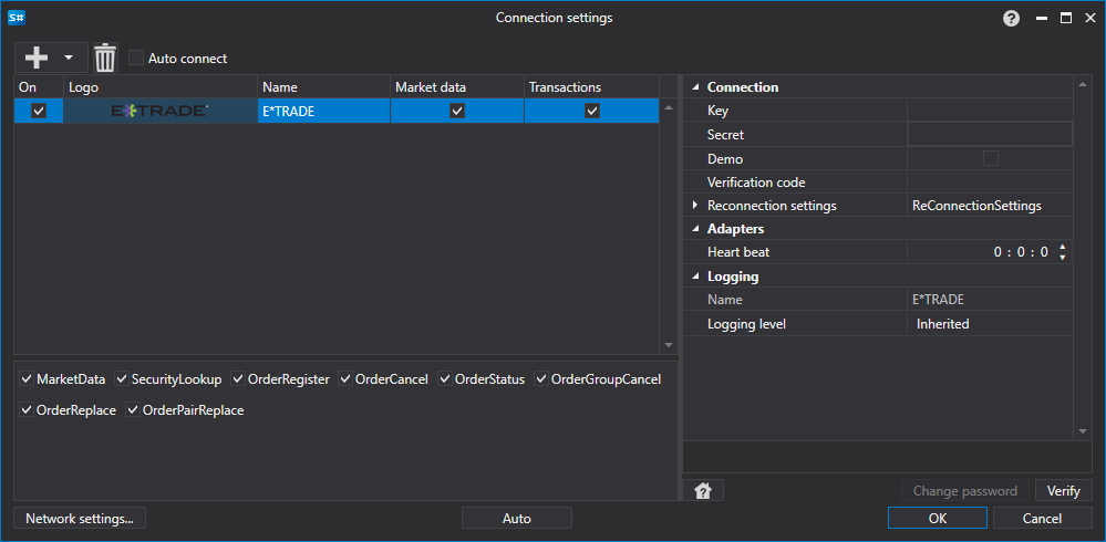 API GUI Settings E TRADE