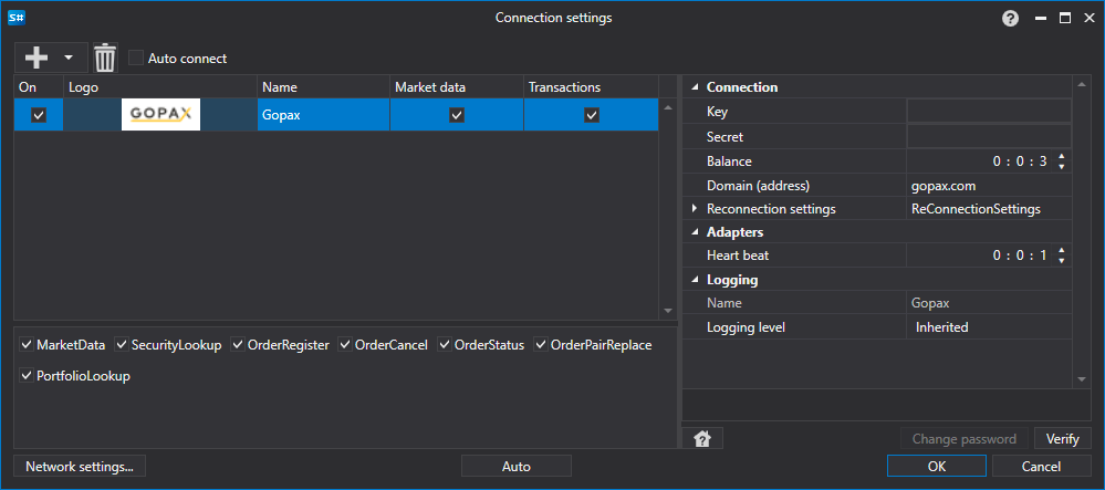 API GUI Settings Gopax