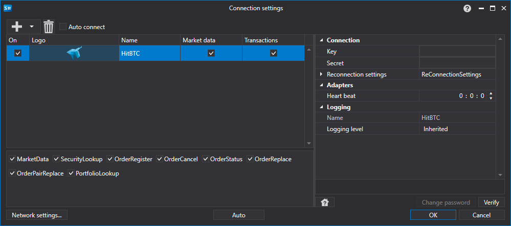 API GUI Settings HitBTC
