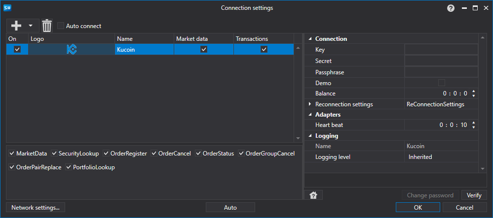 API GUI Settings Kucoin
