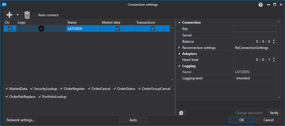 API GUI Settings LATOKEN