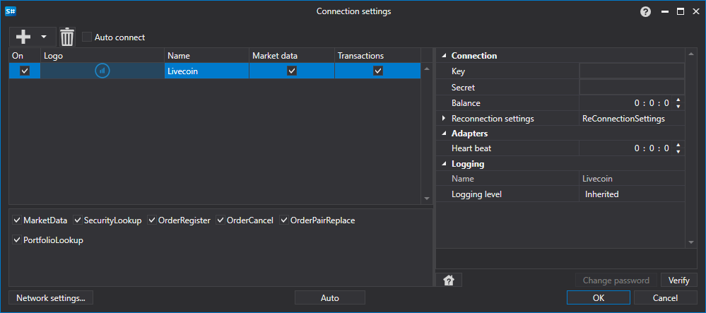 API GUI Settings Livecoin