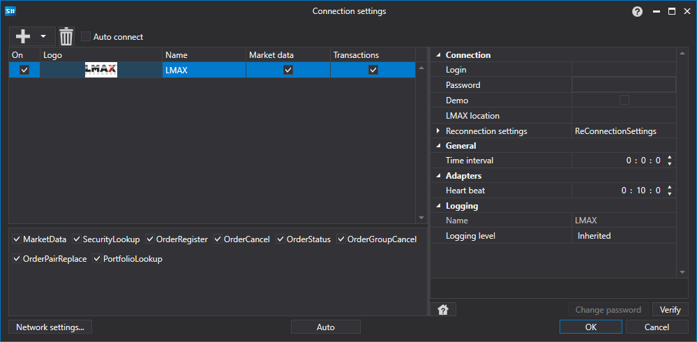 API GUI Settings LMAX