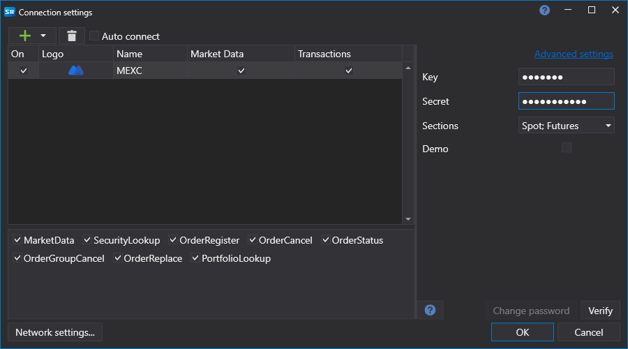 API GUI Settings MEXC