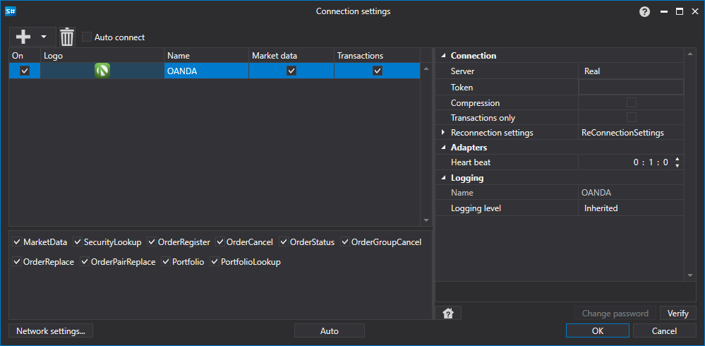 API GUI Settings OANDA