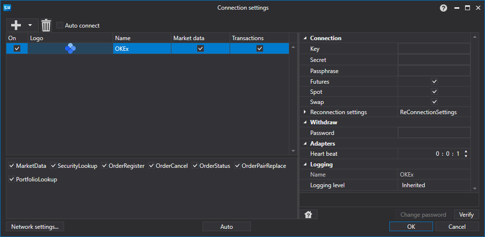 API GUI Settings OKEx