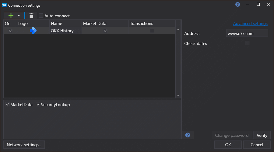 API GUI Settings OKEx History