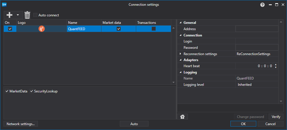 API GUI Settings QuantFEED