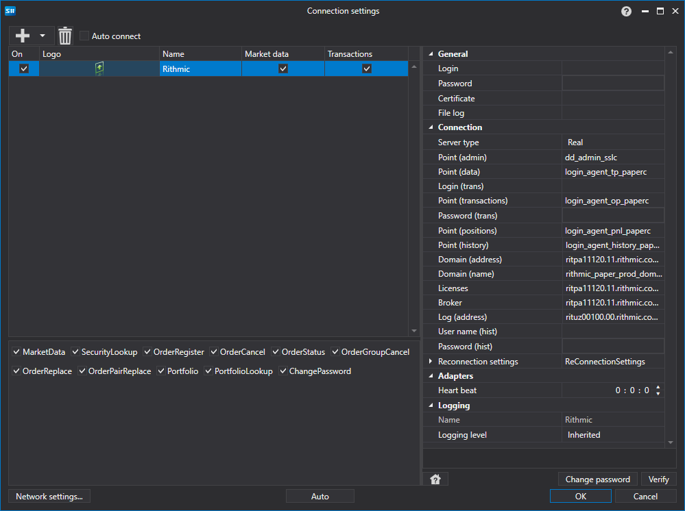 API GUI Settings Rithmic