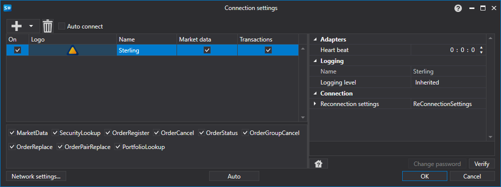 API GUI Settings Sterling