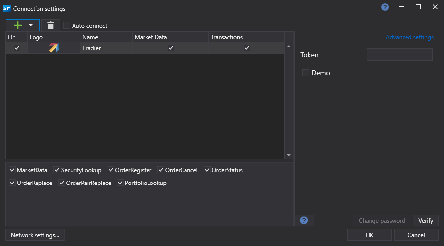 API GUI Settings Tradier