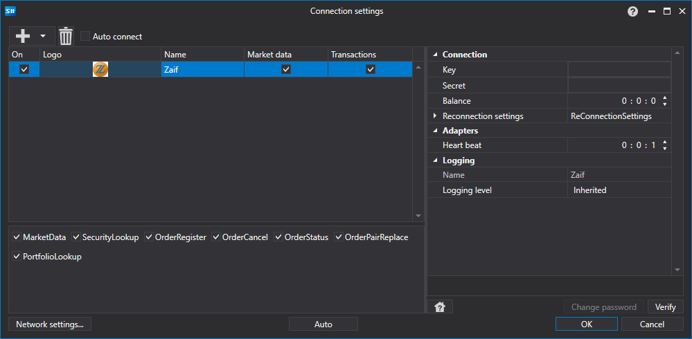 API GUI Settings Zaif