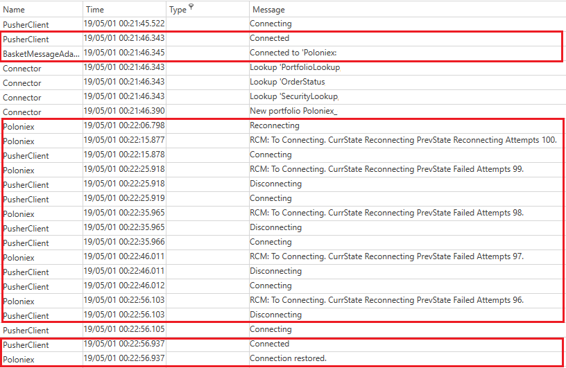 API ReconnectionLog