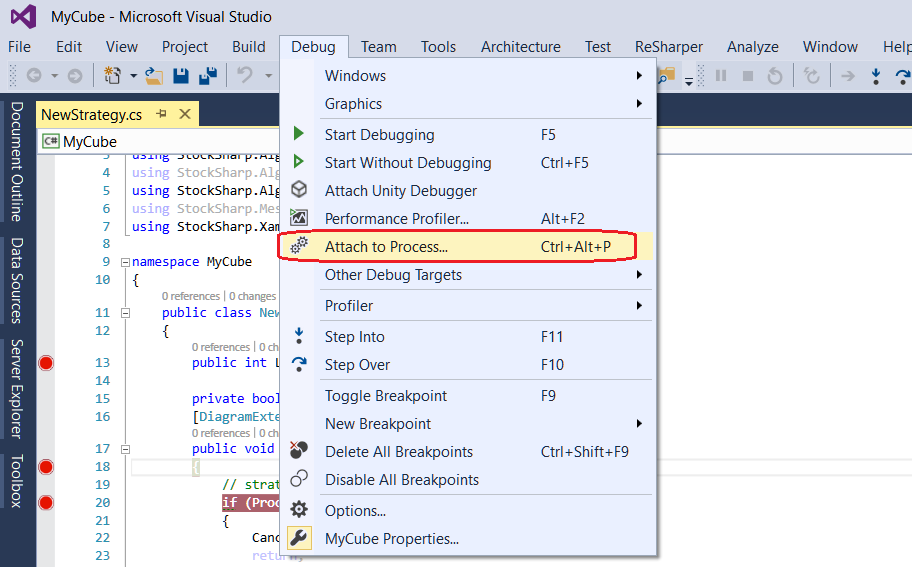 Designer Debugging DLL cube using Visual Studio 00