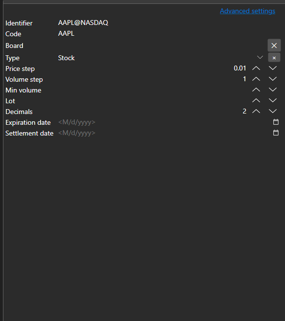 Screenshot: property panel in basic mode