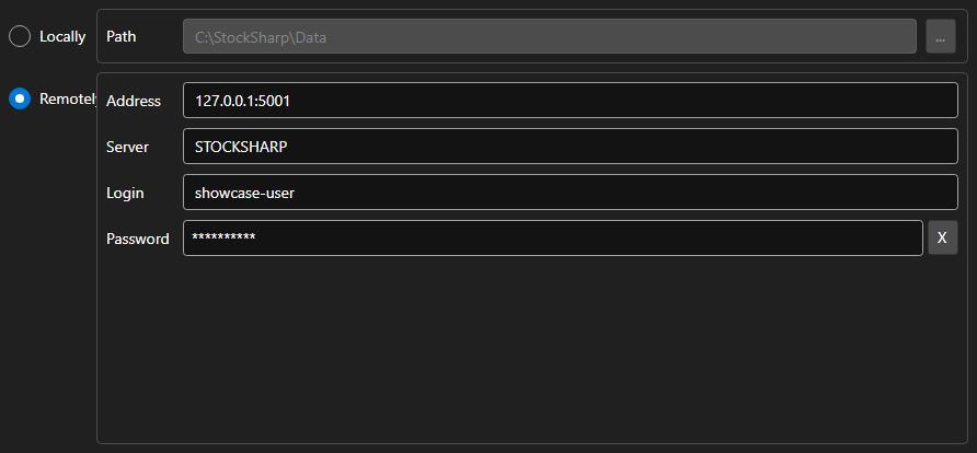 Screenshot: panel of data storage settings