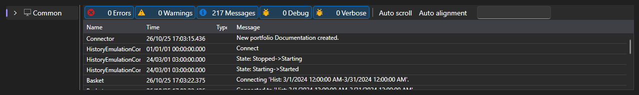 Shell log tab with records