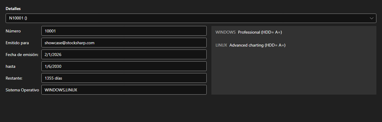 Captura de pantalla: panel de licencias instaladas