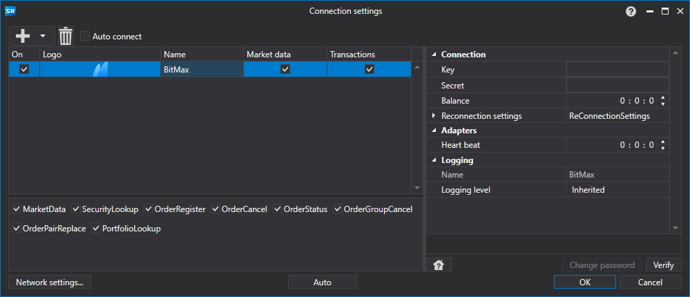 Configurações da API GUI BitMax