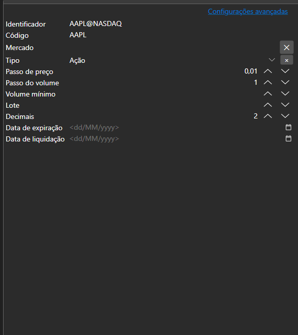 Captura de tela: painel de propriedades no modo básico