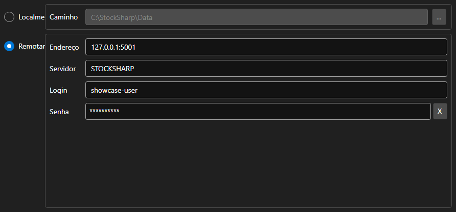 Captura de tela: painel de configurações do armazenamento de dados