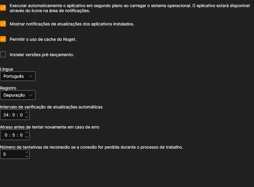 instalador: configurações