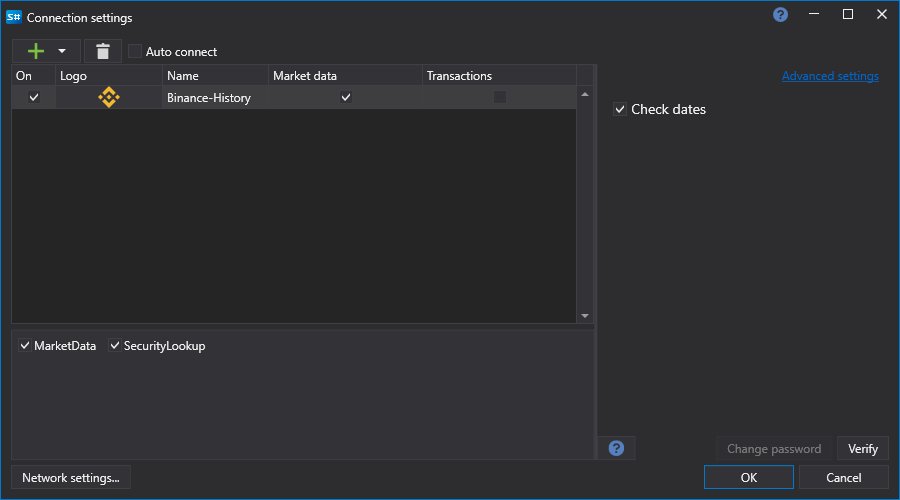 API GUI Settings Binance History