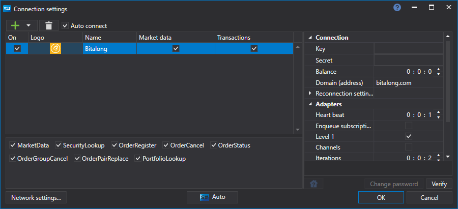 API GUI Settings Bitalong