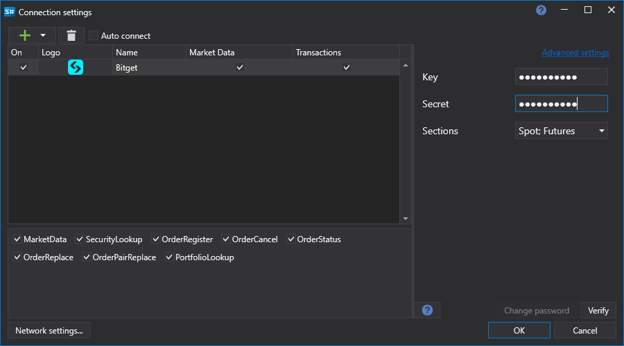 API GUI Settings Bitget