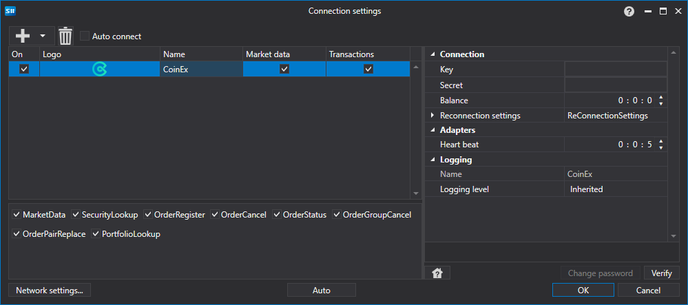 API GUI Settings CoinEx