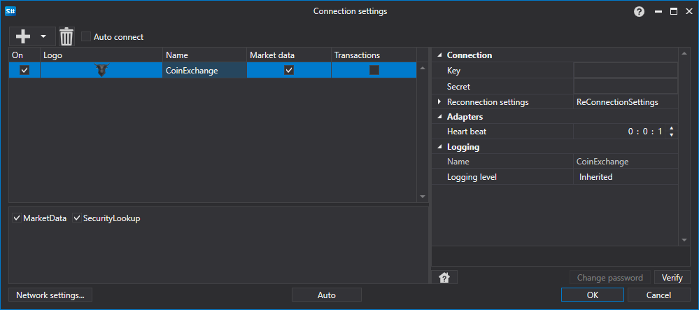 API GUI Settings CoinExchange