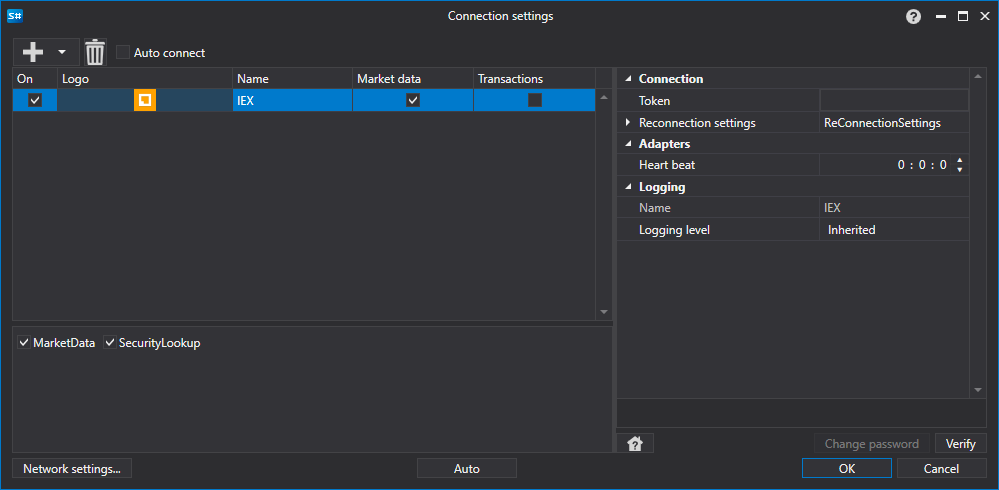 API GUI Settings IEX