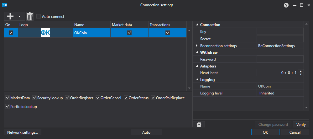 API GUI Settings OKCoin