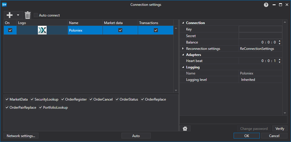 API GUI Settings Poloniex