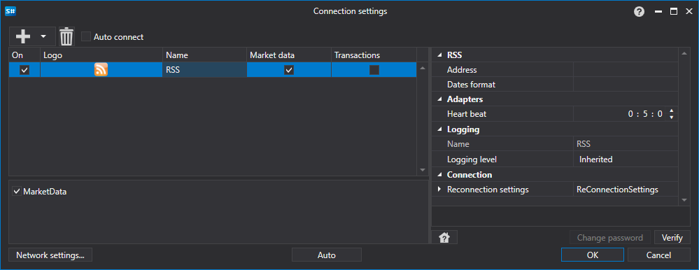 API GUI Settings RSS