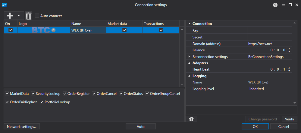 API GUI Settings WEX (BTC-e)