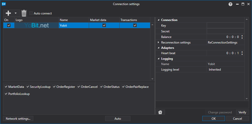 API GUI Settings Yobit